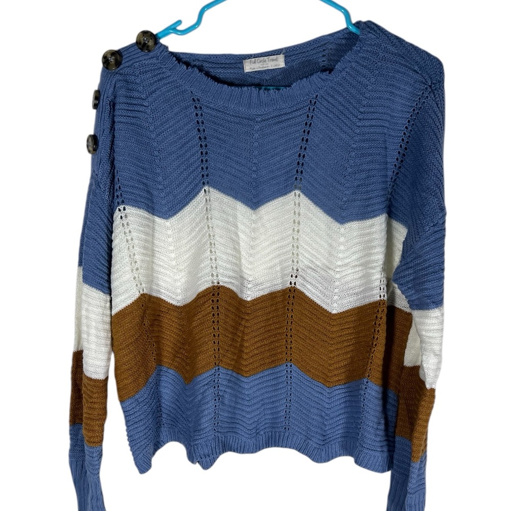 Full Circle Trends Colorblock Sweater with Frayed Neckline Size XL